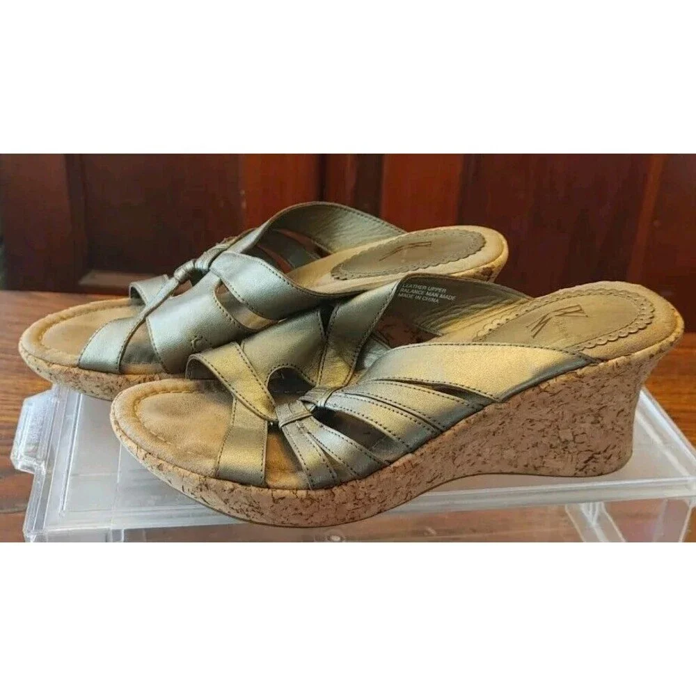 Bronze white mountain sandals cork Wedge 8.5 M (V-20)